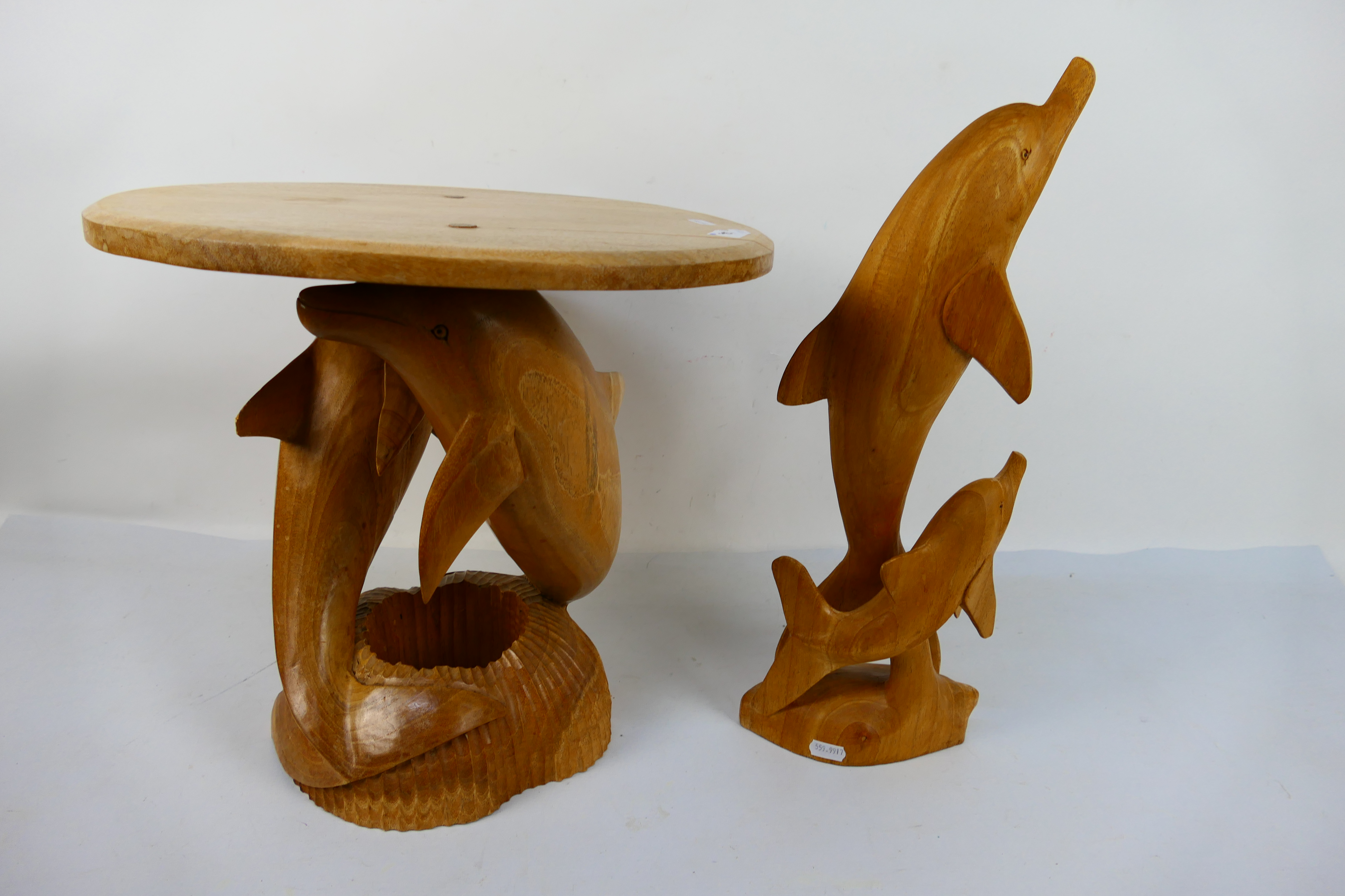 A carved wood occasional table with dolphin supports, - Image 4 of 4