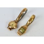 Two 9ct gold cased lady's wrist watches one on rolled gold expanding bracelet.