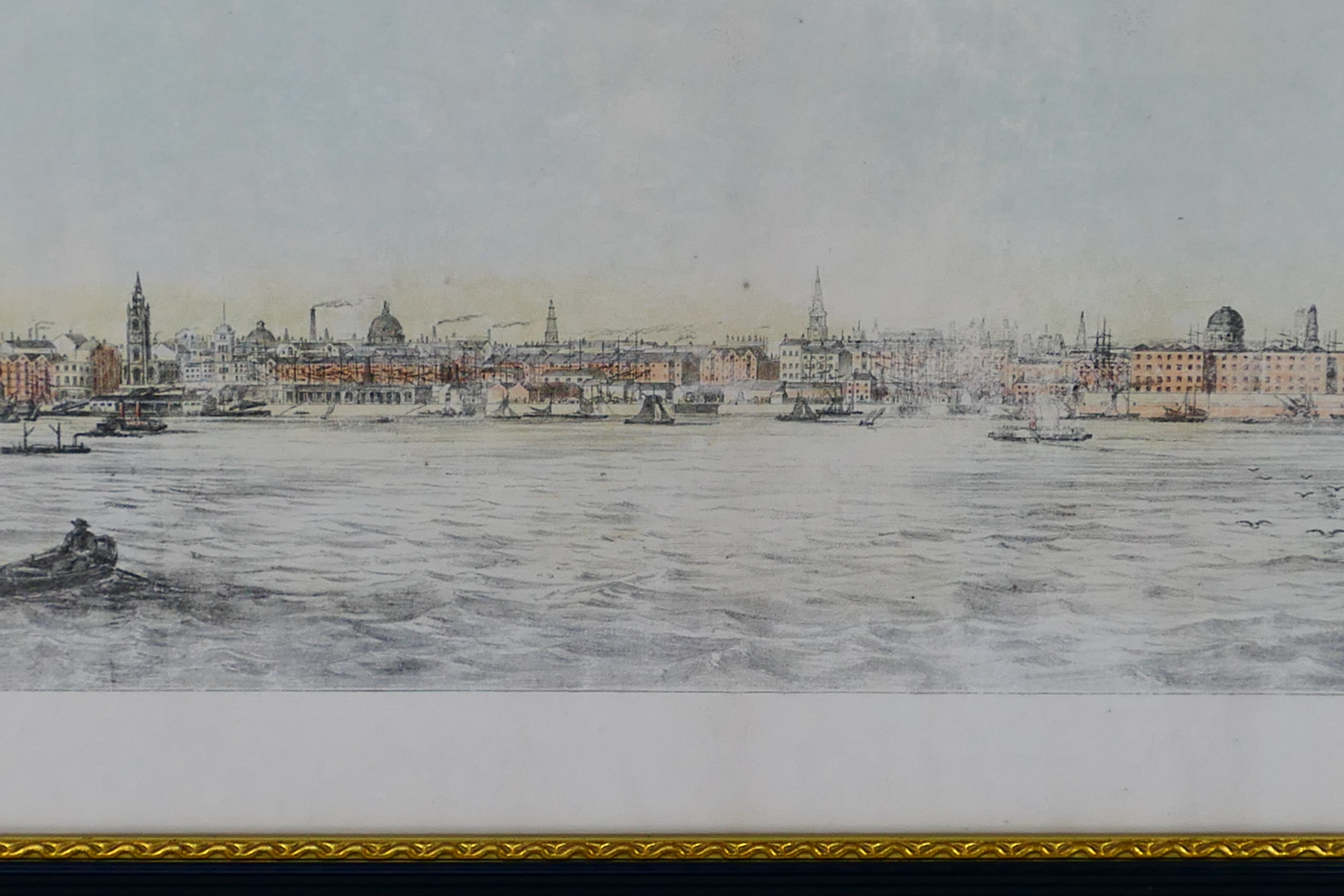 Lithograph depicting the River Mersey at 'Liverpool and its Shipping in a bygone age (anon) approx - Image 3 of 7