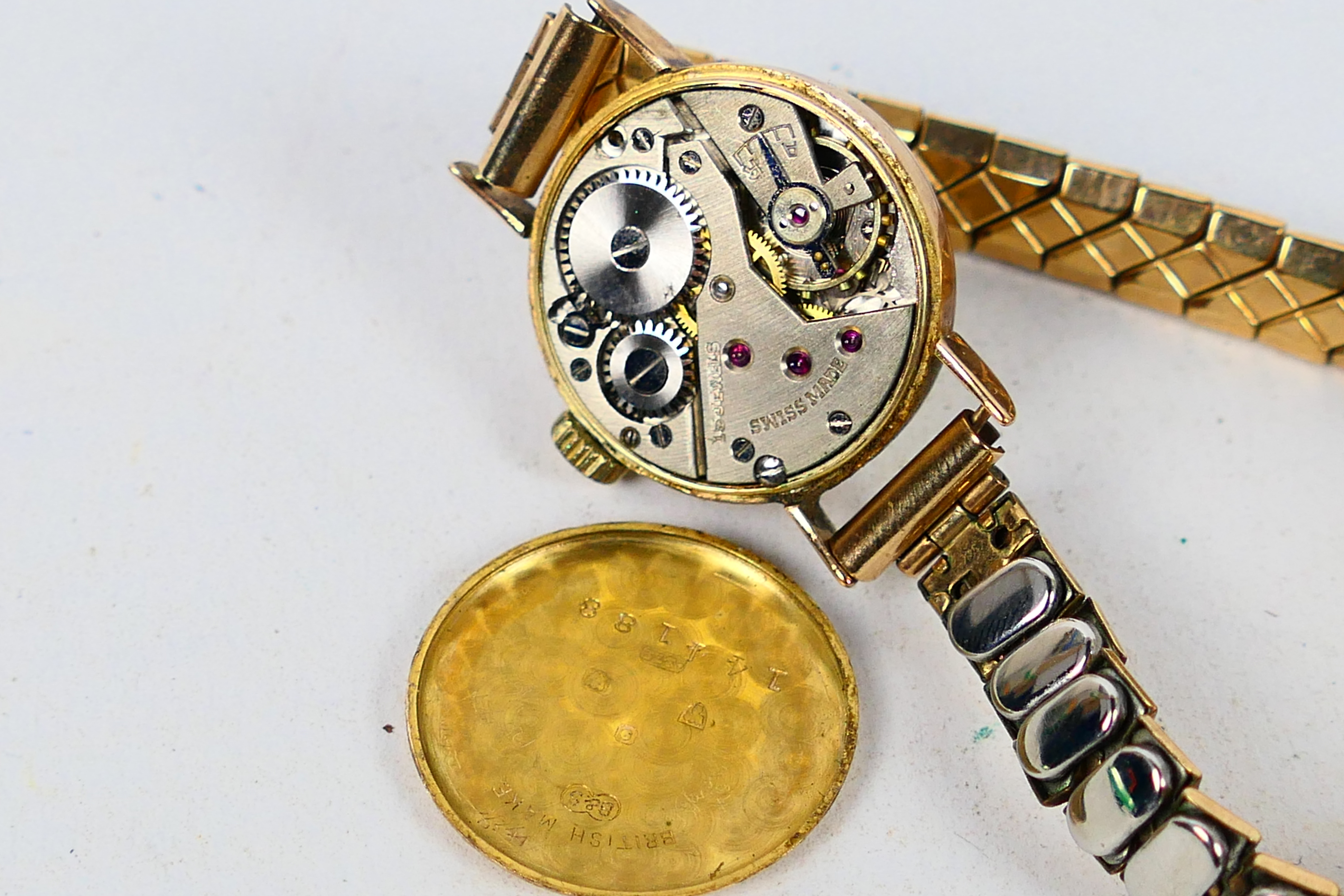 Two 9ct gold cased lady's wrist watches one on rolled gold expanding bracelet. - Image 6 of 8