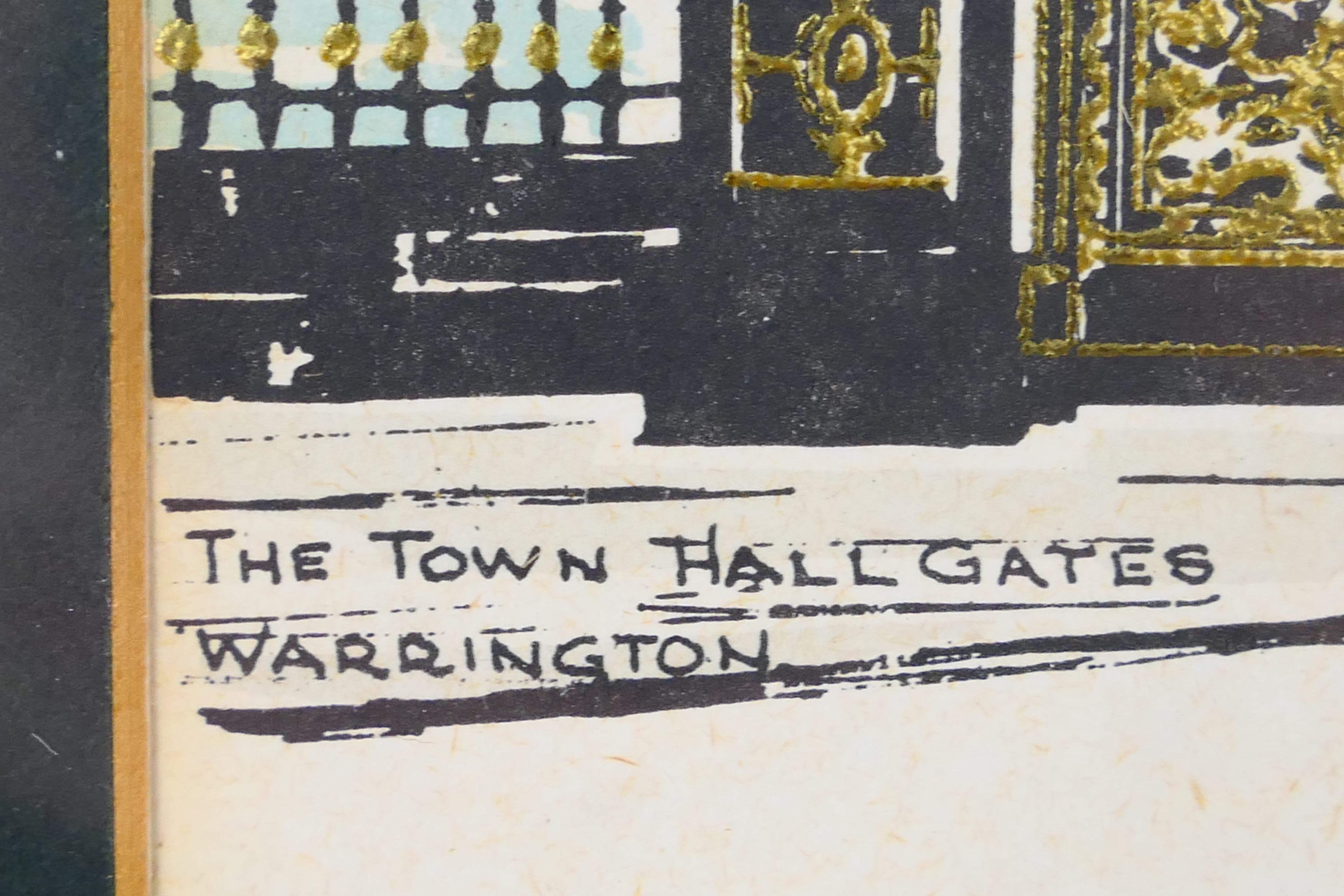 Local Interest - A hand coloured engraving depicting the Golden Gates outside Warrington Town Hall - Image 5 of 5