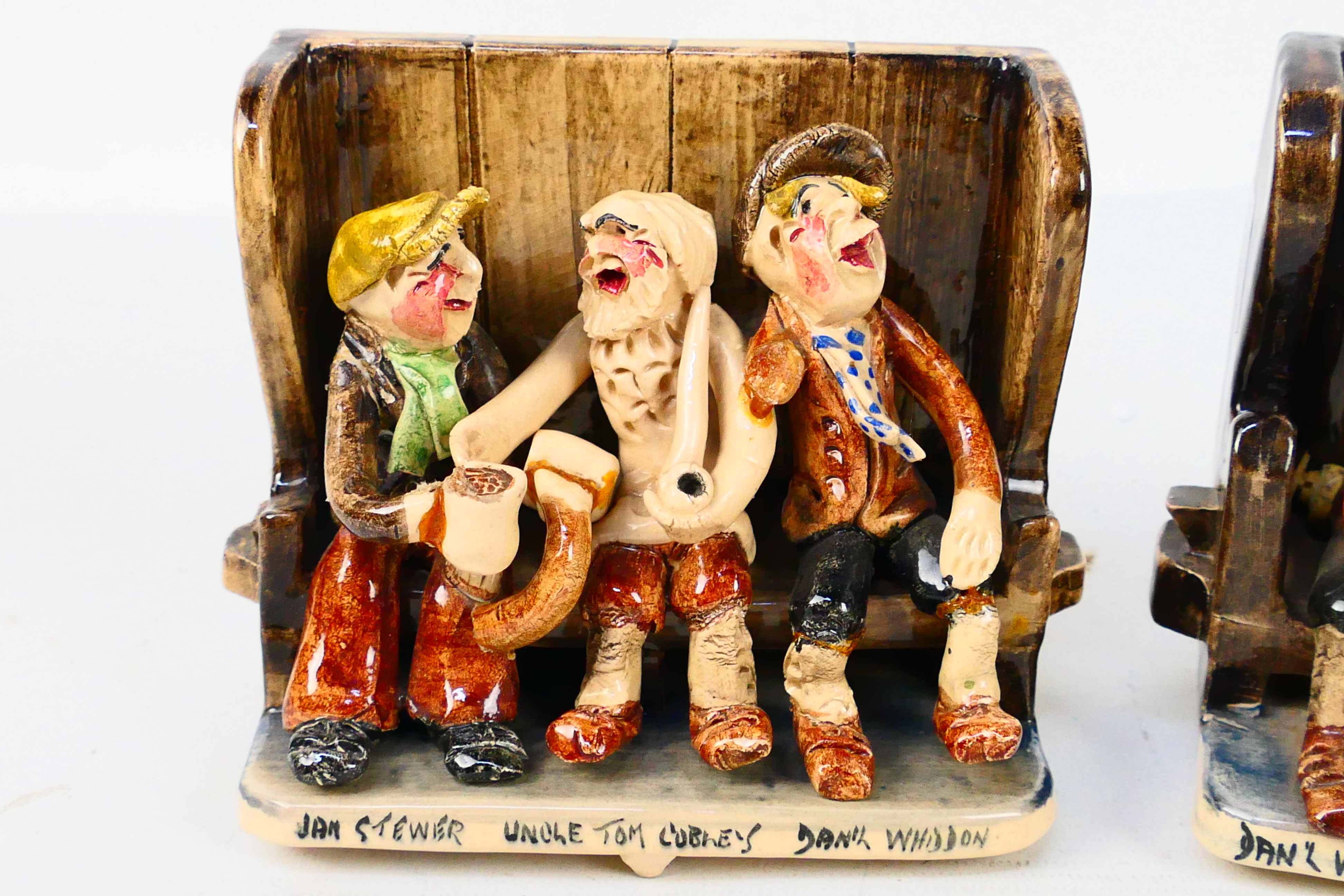 A pair of Runnaford Pottery Will Young settle groups depicting characters from Uncle Tom Cobley, - Image 2 of 6