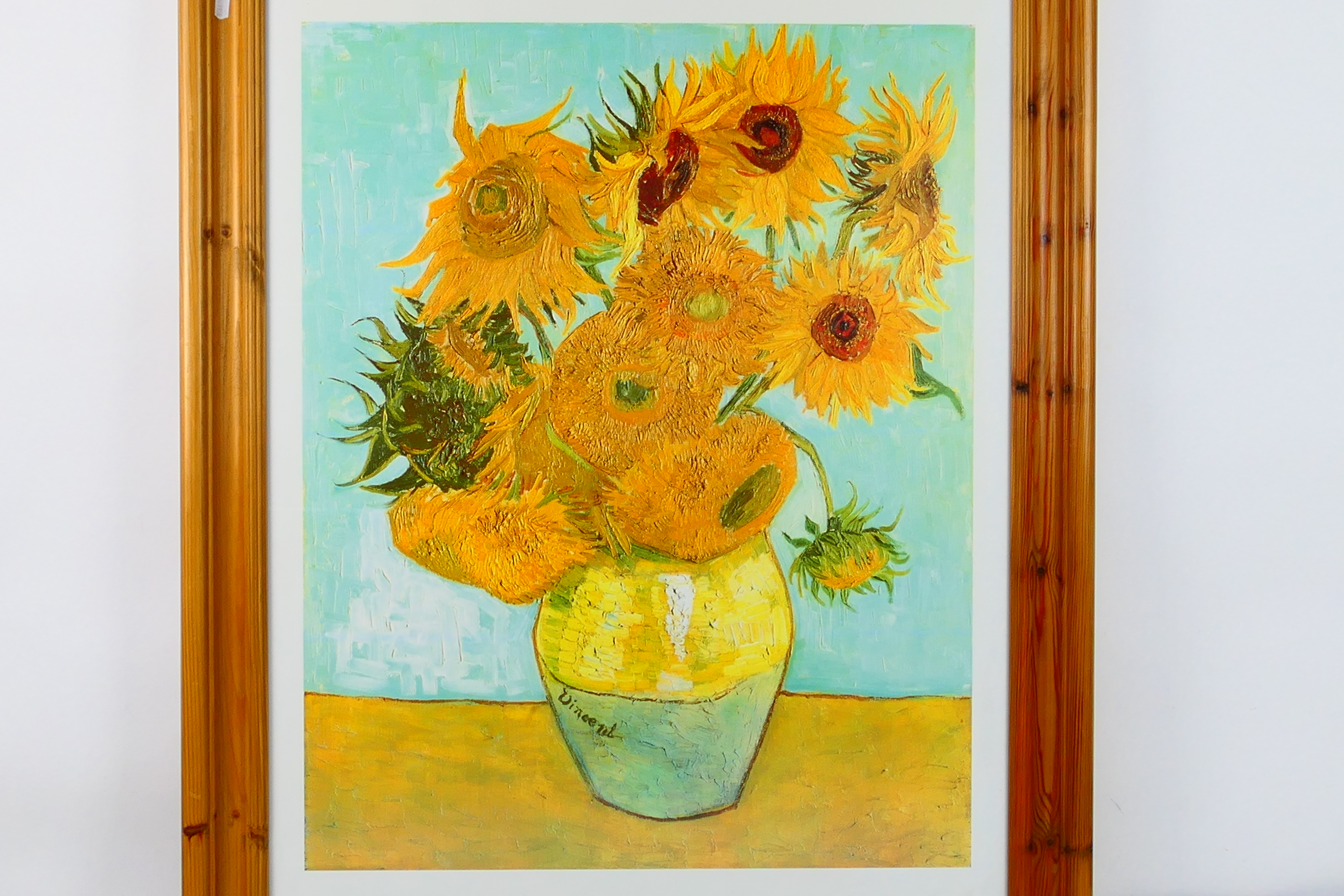 A framed print after Vincent Van Gogh, Sunflowers, approximately 67 cm x 53 cm image size. - Image 2 of 2