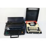 A Sharp PA-3100S portable electric typewriter and a Petite portable typewriter. [2].