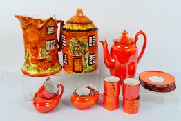 Lot to include Porlith orange lustre coffee wares and a small quantity of Price Kensington Cottage
