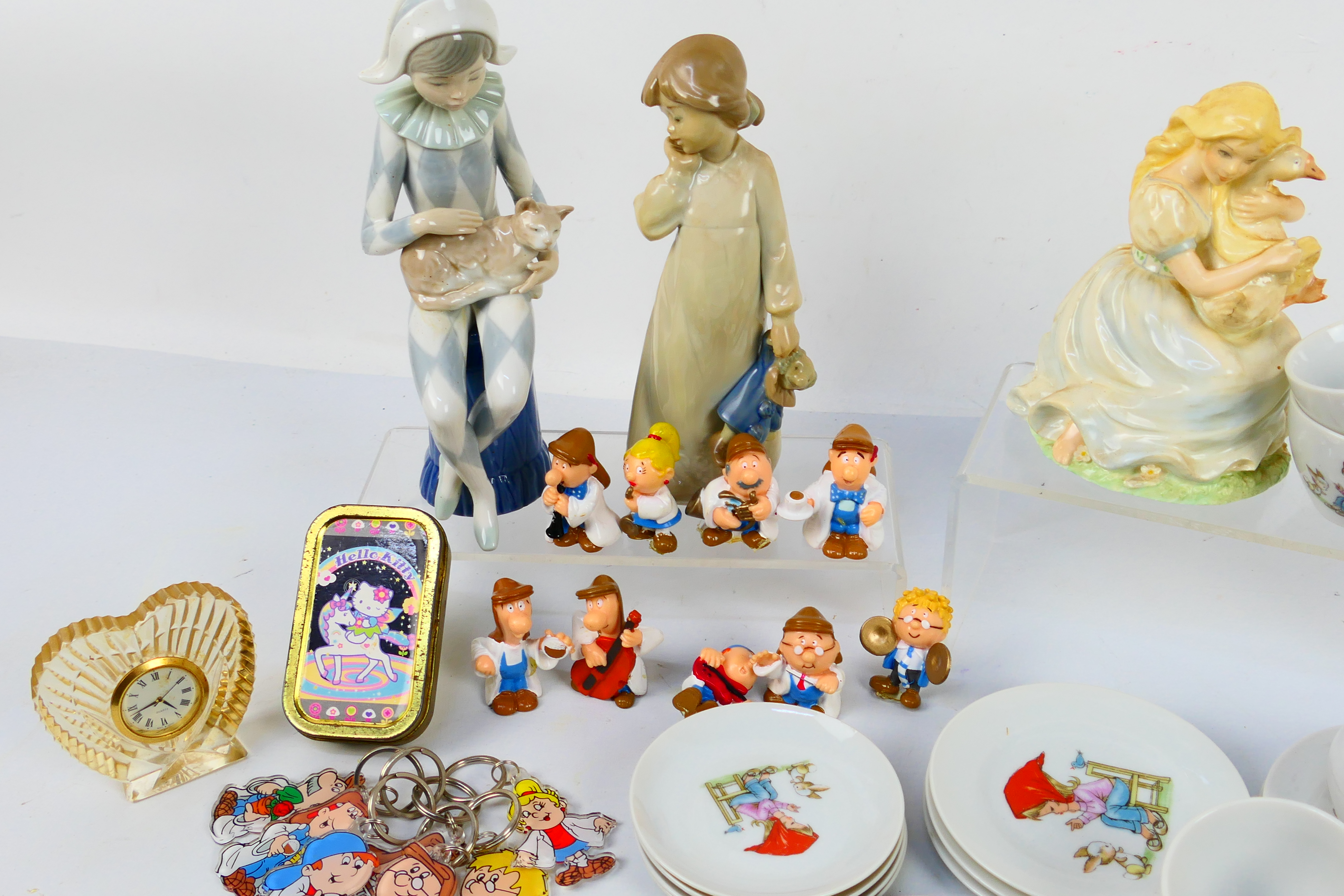 Lot to include a child's tea set, glass Disney figures, miniature clocks, Nao figure, - Image 2 of 5