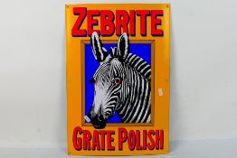 An enamel advertising sign for Zebrite Grate Polish, 52 cm x 35.5 cm.