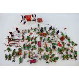 A collection of vintage Chinese miniature diorama figures, hand painted polychrome decoration.