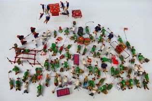 A collection of vintage Chinese miniature diorama figures, hand painted polychrome decoration.
