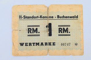 World War Two (WW2 / WWII) - A German Third Reich SS Standort Kantine Buchenwald 1 Reichsmark token.