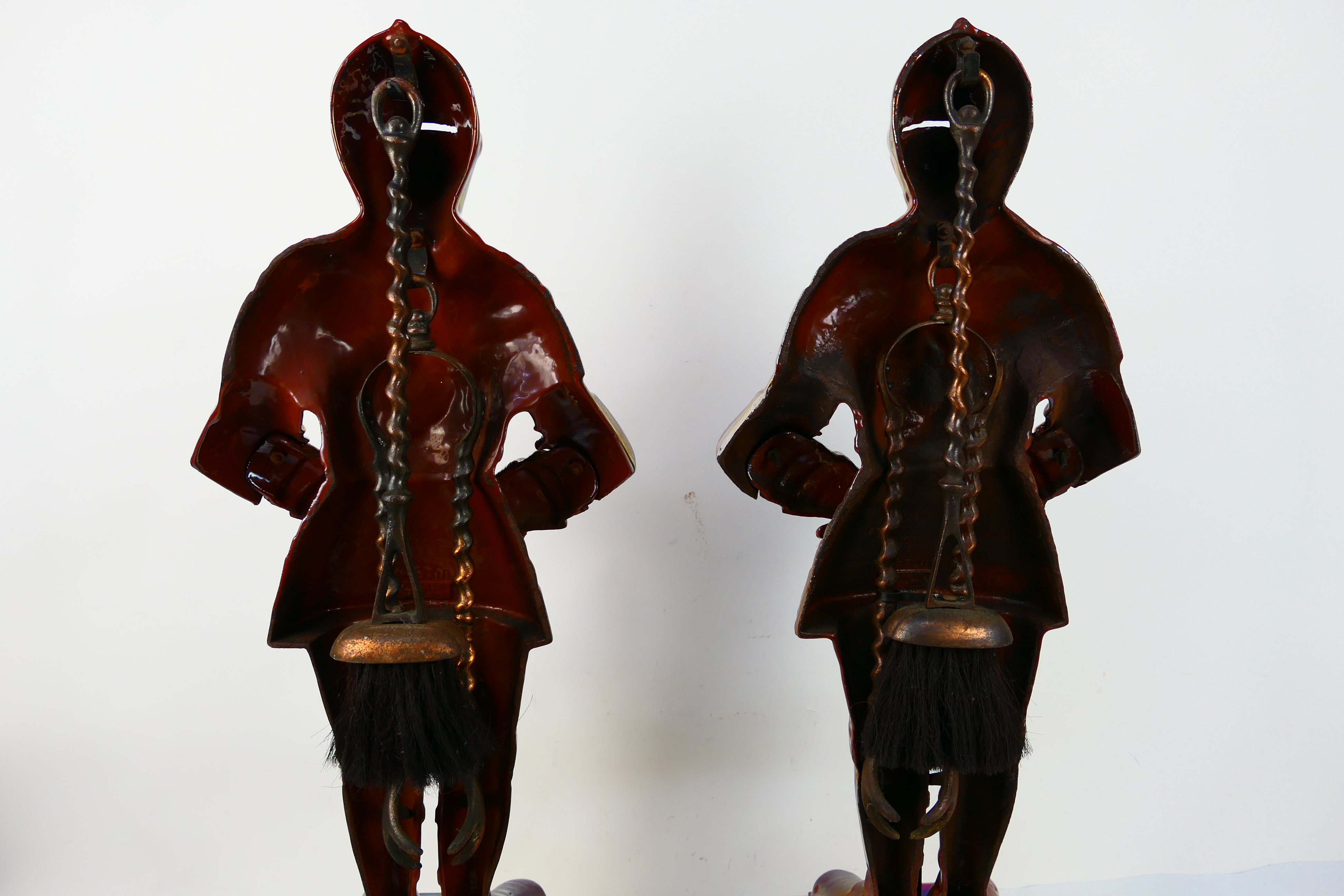 A large pair of fireside companion knights on stone plinths, approximately 75 cm (h). [3]. - Image 5 of 5