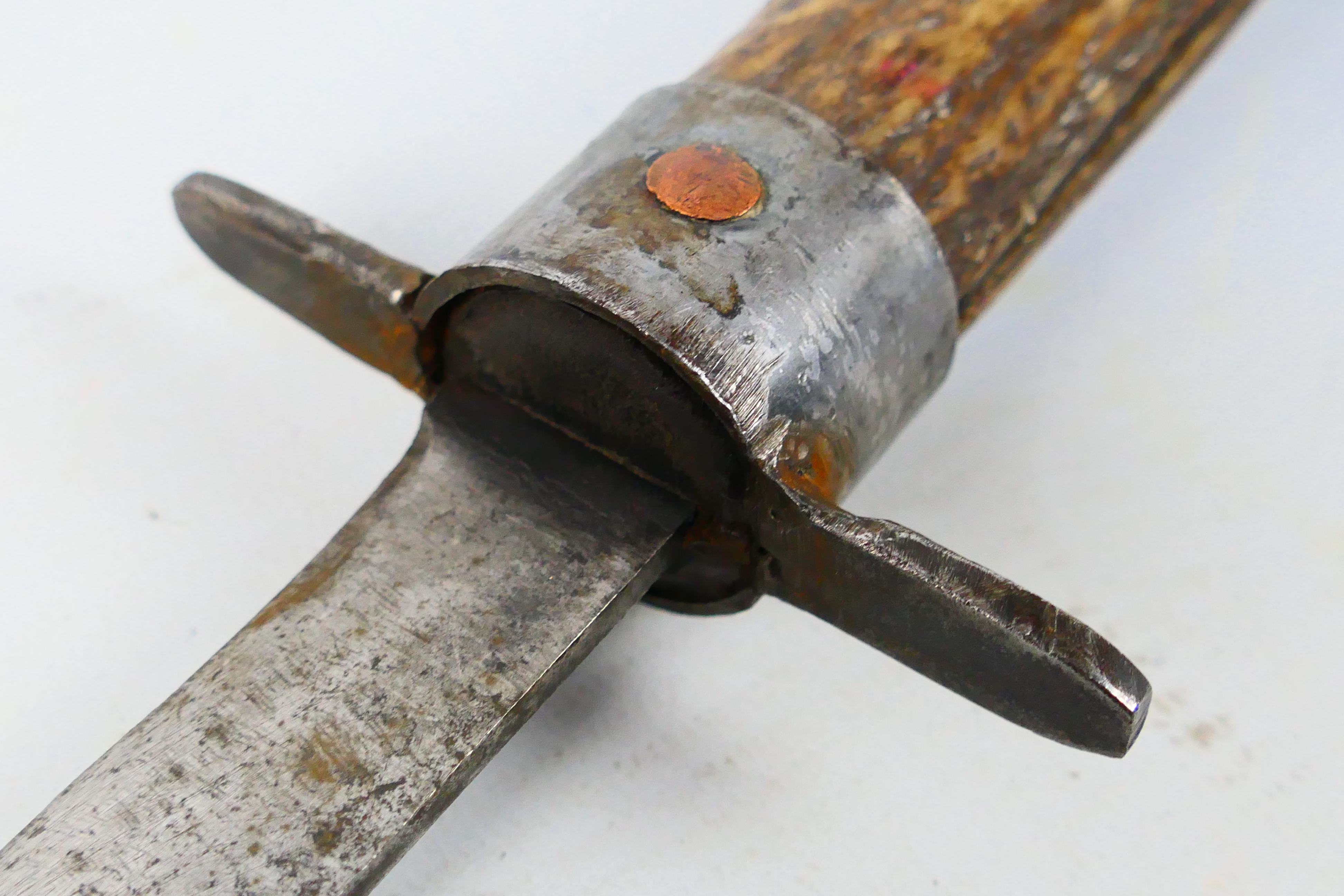 An antique staghorn hilt knife with 25 cm (l) single edge blade, 40 cm (l) overall. - Image 4 of 6