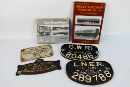 Two D type wagon plates, two builders plaques and a small quantity of rail related literature.