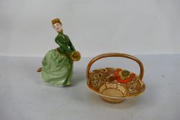 A Charlotte Rhead Bursley Ware pottery basket with stylised floral decoration and a Royal Doulton