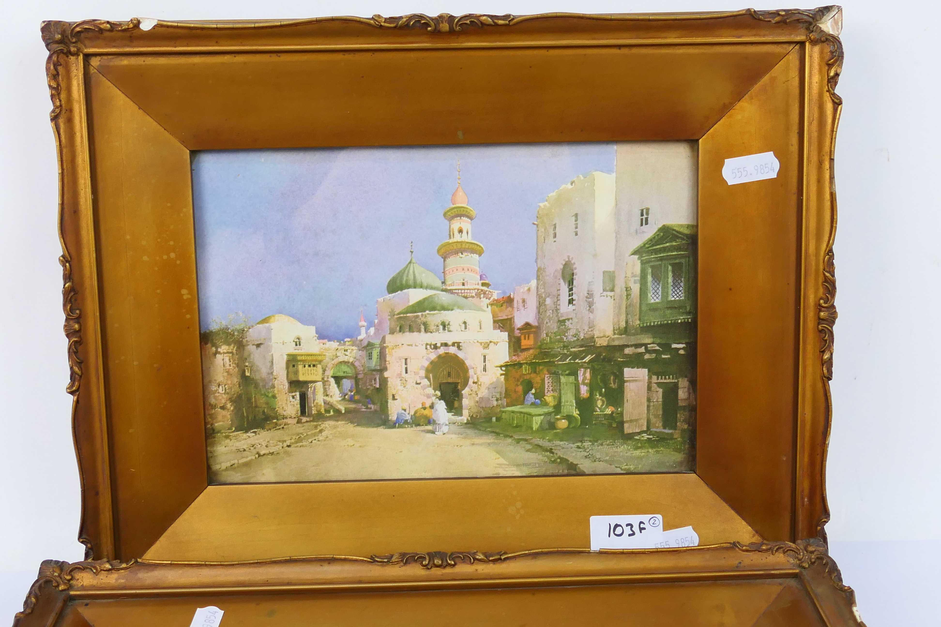 A pair of vintage prints depicting middle eastern scenes, framed under glass, - Image 2 of 6