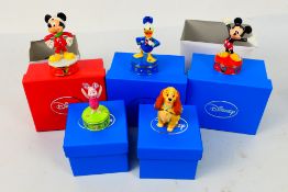 Disney - Five boxed enamel character trinket boxes comprising Mickey Mouse (Christmas), Donald Duck,