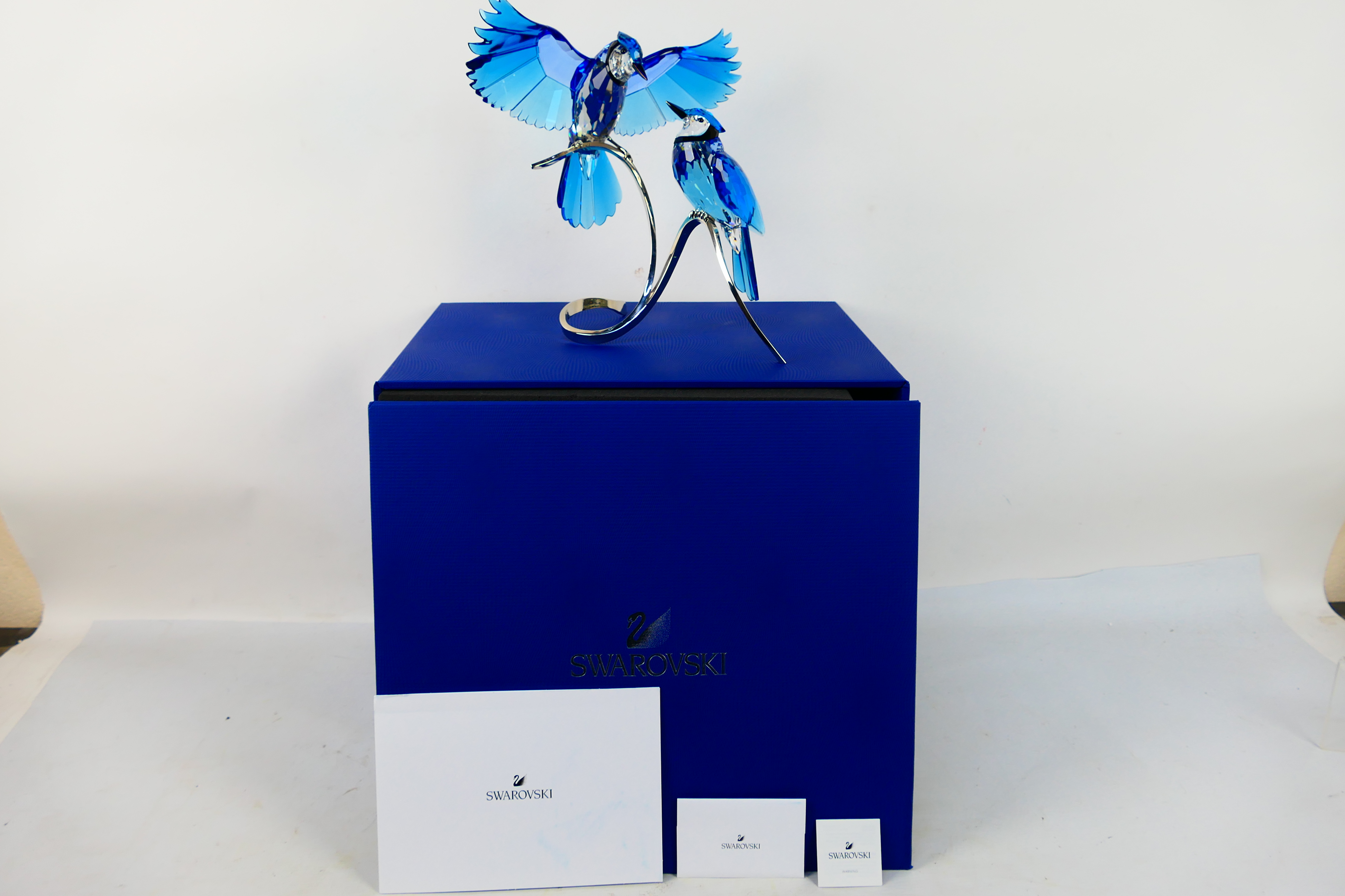 Swarovski - A boxed crystal group from the Paradise Crystal Birds collection depicting two Blue - Image 2 of 6
