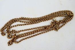 A long belcher link chain (144 cm length) and trigger clasp, chain and clasp marked 9ct,