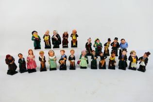 A full set of Royal Doulton Dickens figures: Sairey Gamp, Sam Weller, Bumble, Stiggins, Pickwick,