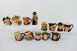 A collection of Royal Doulton small character jugs and a Winston Churchill Toby jug,