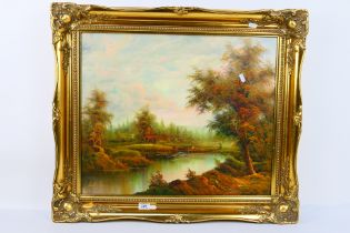 A gilt framed oil on canvas landscape scene, signed lower left by the artist Enderby,