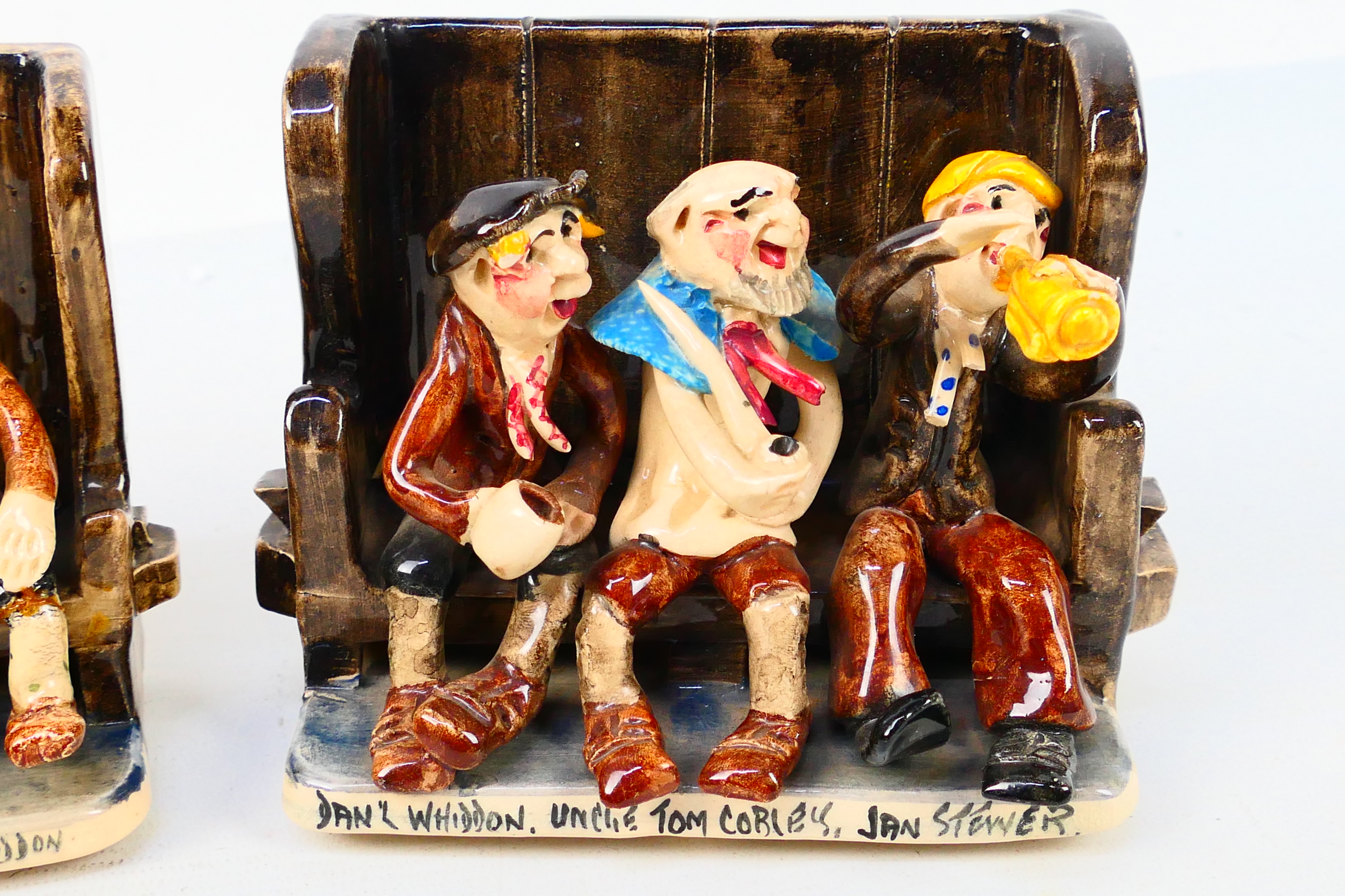 A pair of Runnaford Pottery Will Young settle groups depicting characters from Uncle Tom Cobley, - Image 3 of 6