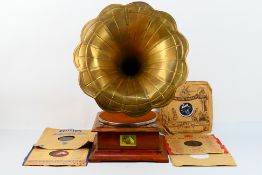 A table top gramophone with His Master's Voice label,