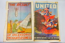 Two World War Two (WW2 / WWII) propaganda posters including a US OWI Poster No 79,
