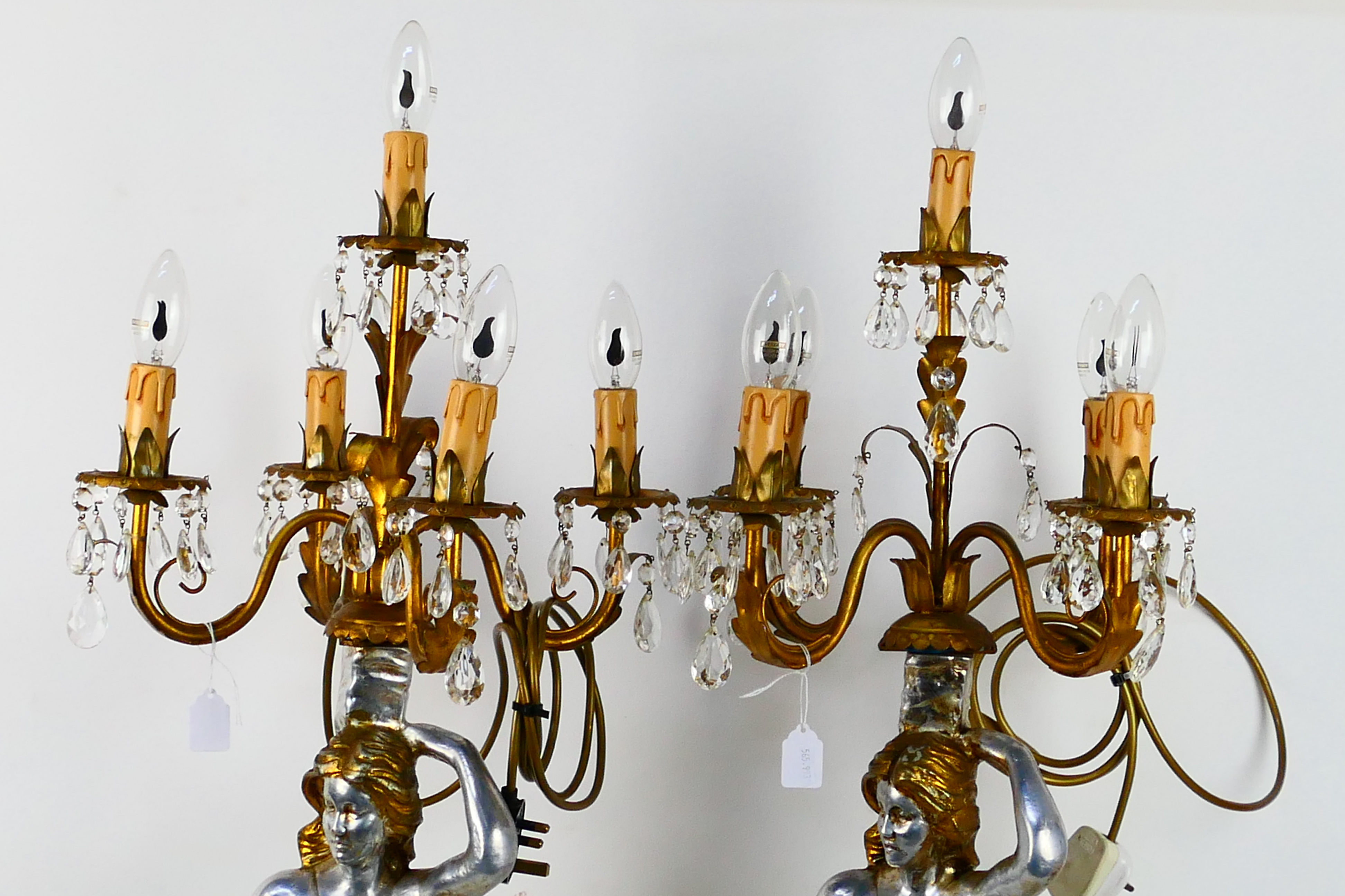 A pair of figural stem table lamps having five lights, approximately 92 cm (h). [2]. - Image 2 of 5