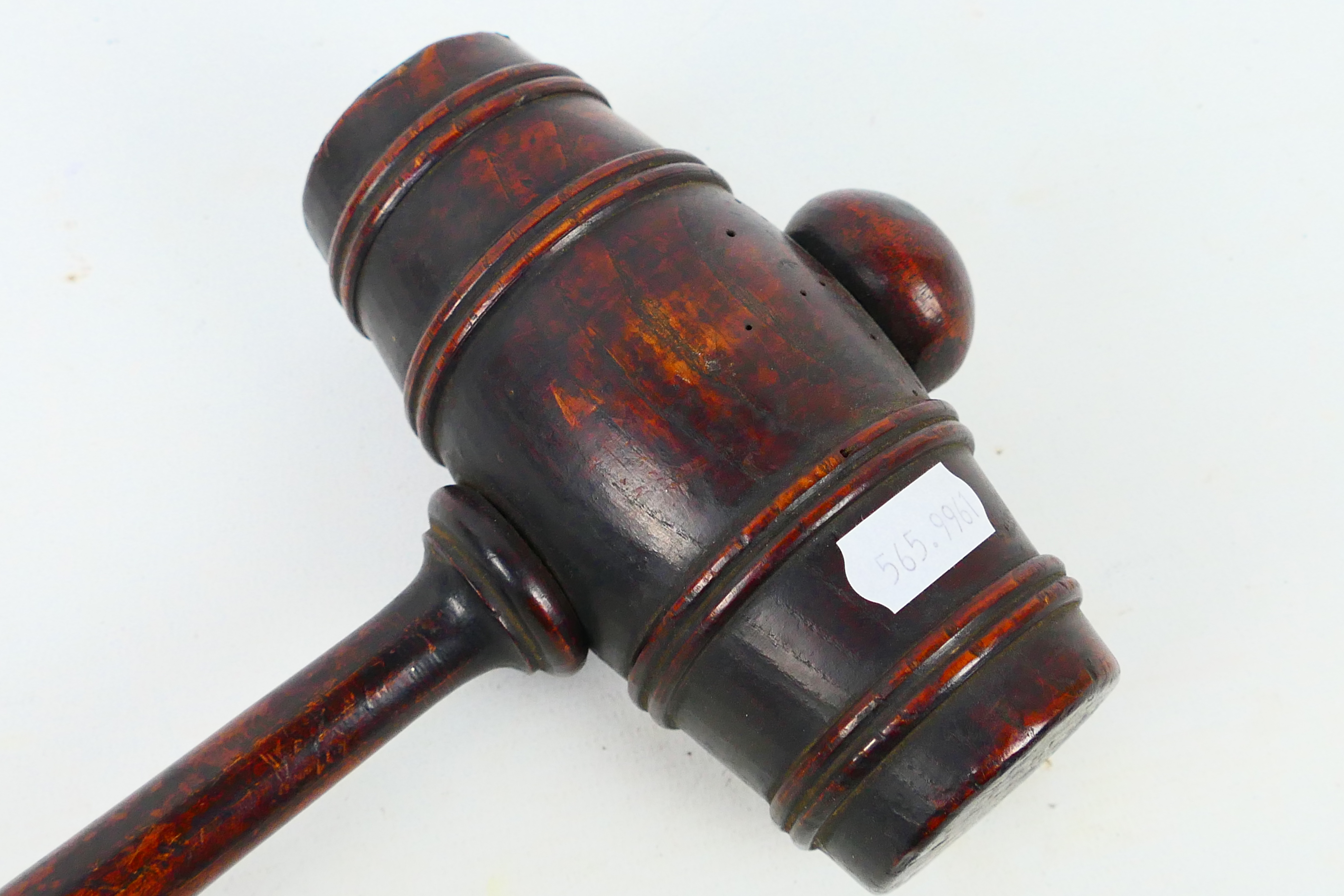 A large mahogany gavel with turned handle, approximately 37 cm (l). - Image 2 of 4