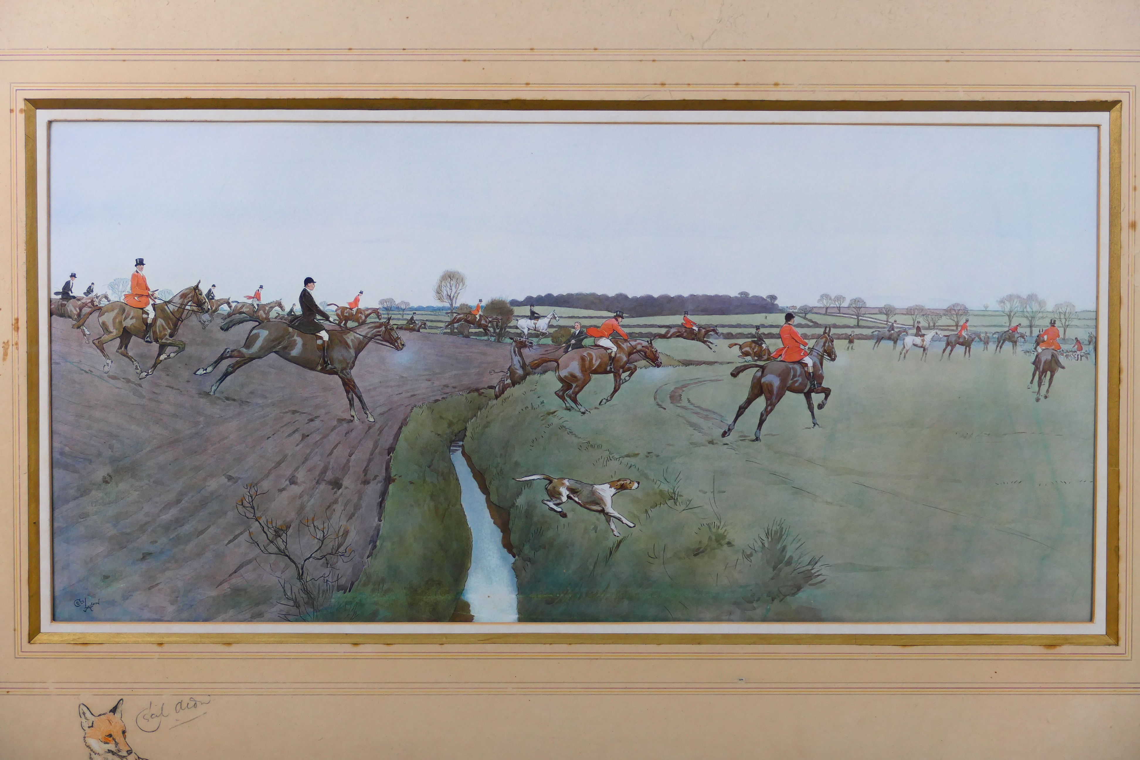 Two hunting related prints after Cecil Charles Windsor Aldin, both mounted and framed under glass, - Image 2 of 6