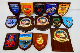 A quantity of wooden shield plaques of aviation interest to include NATO Tiger Meet,