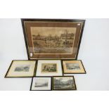 A collection of framed prints / etchings to include a hunting scene after G D Rowlandson.