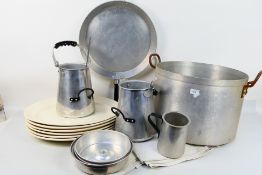 A quantity of aluminium cookware, six Ashworth Brothers Hanley meat plates and other. [2].