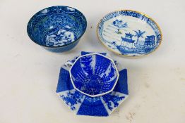 Blue and white wares to include octagonal section cup and saucer,