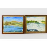 Two oil on board landscape scenes, signed by the artist, approximately 20 cm x 25 cm.