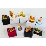 A group of enamelled / jewelled trinket boxes, animal form and similar, all boxed.