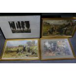Three framed prints after Myles Birket Foster and one further print. [4].