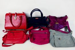 A collection of handbags to include Kipling, Bolaishaxuan, Huaeryouyue, Mulberry and other.