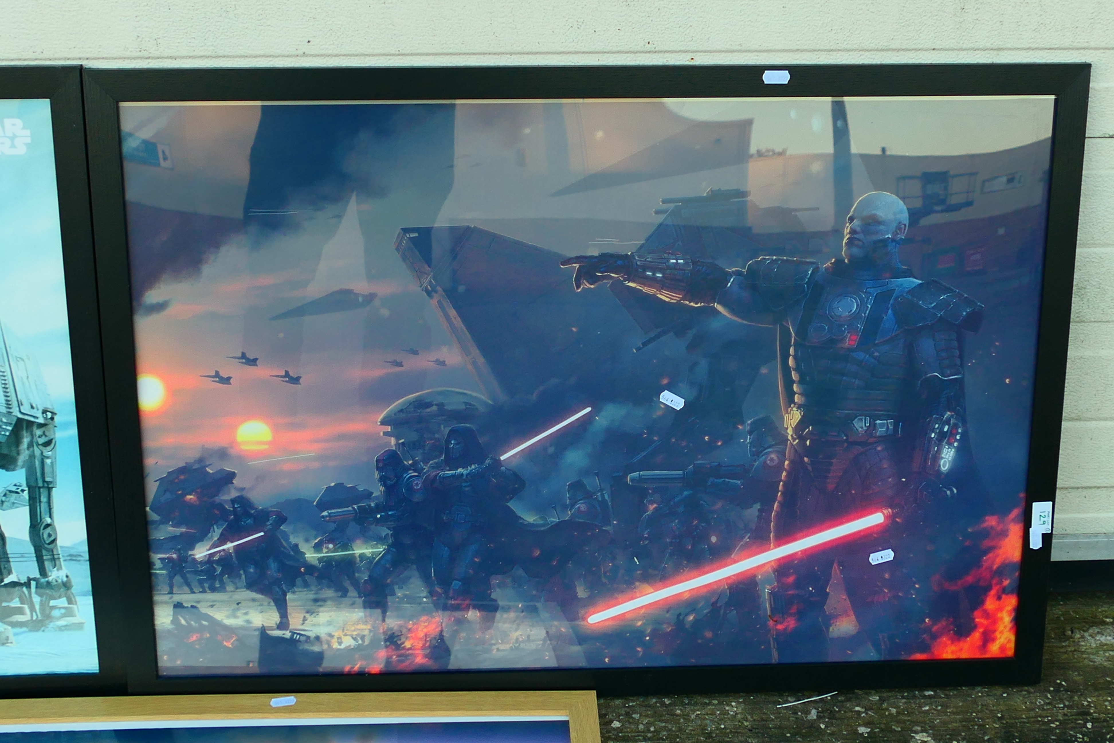 Three large Star Wars prints, all framed under glass, approximately 60 cm x 90 cm image size. [3]. - Image 3 of 4