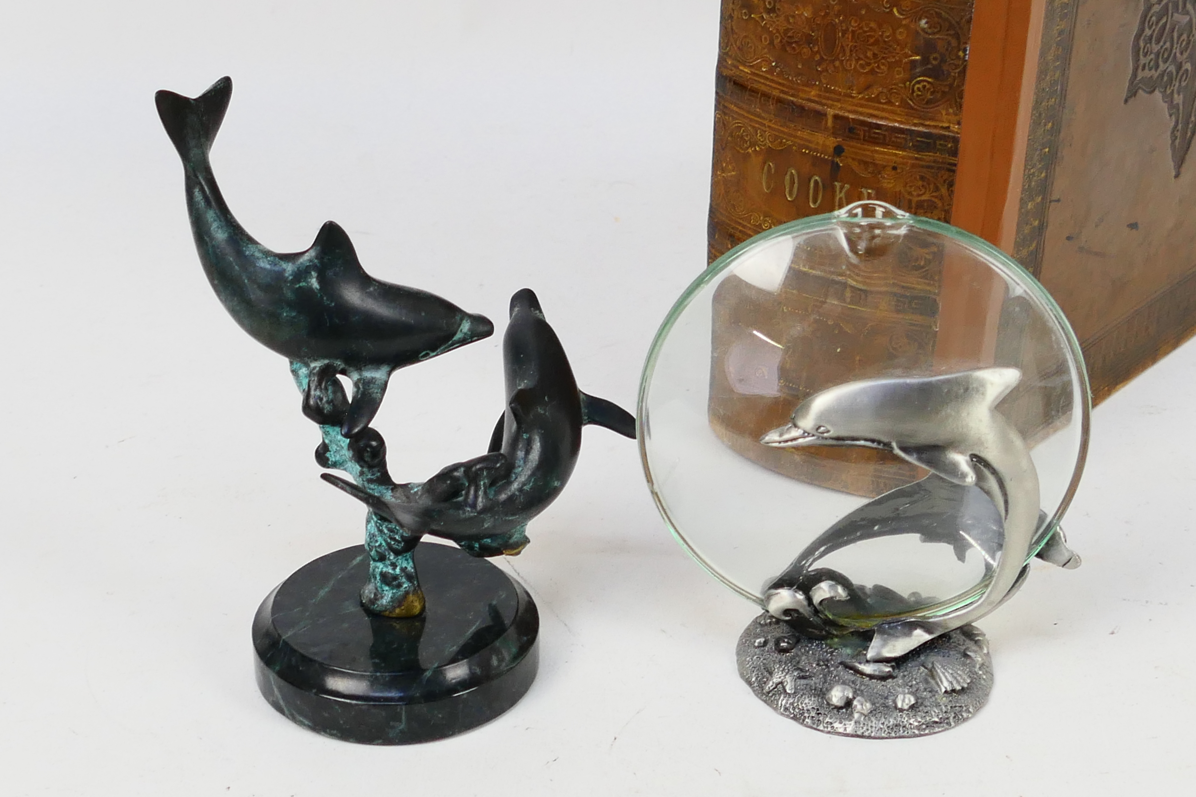 A Victorian family bible, cast metal model of dolphins on circular marble base, - Image 3 of 6
