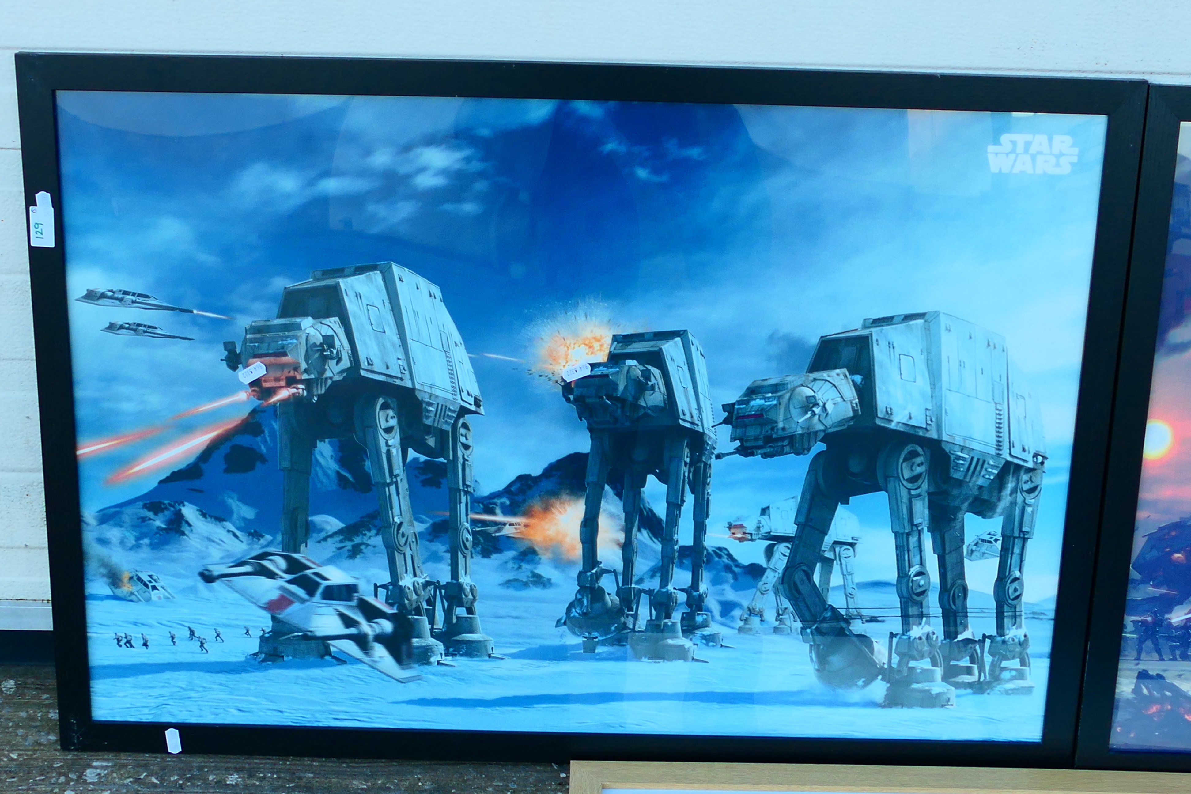 Three large Star Wars prints, all framed under glass, approximately 60 cm x 90 cm image size. [3]. - Image 2 of 4