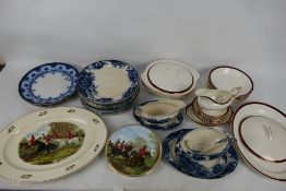 A collection of dinner wares and a small quantity of plates decorated with hunting scenes. [2].