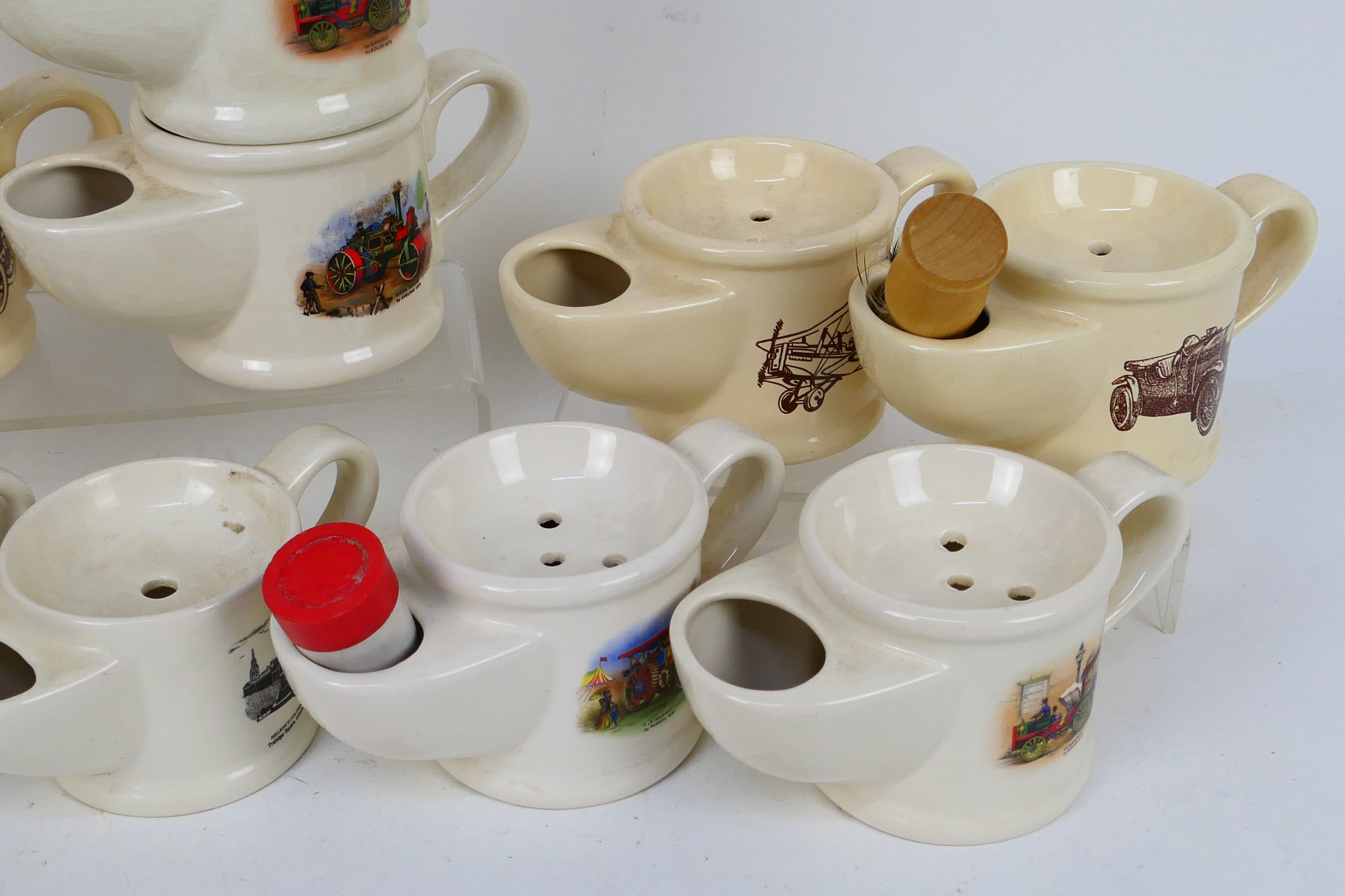 A collection of vintage shaving mugs, predominantly Wade, with images of trains, ships, - Image 4 of 4