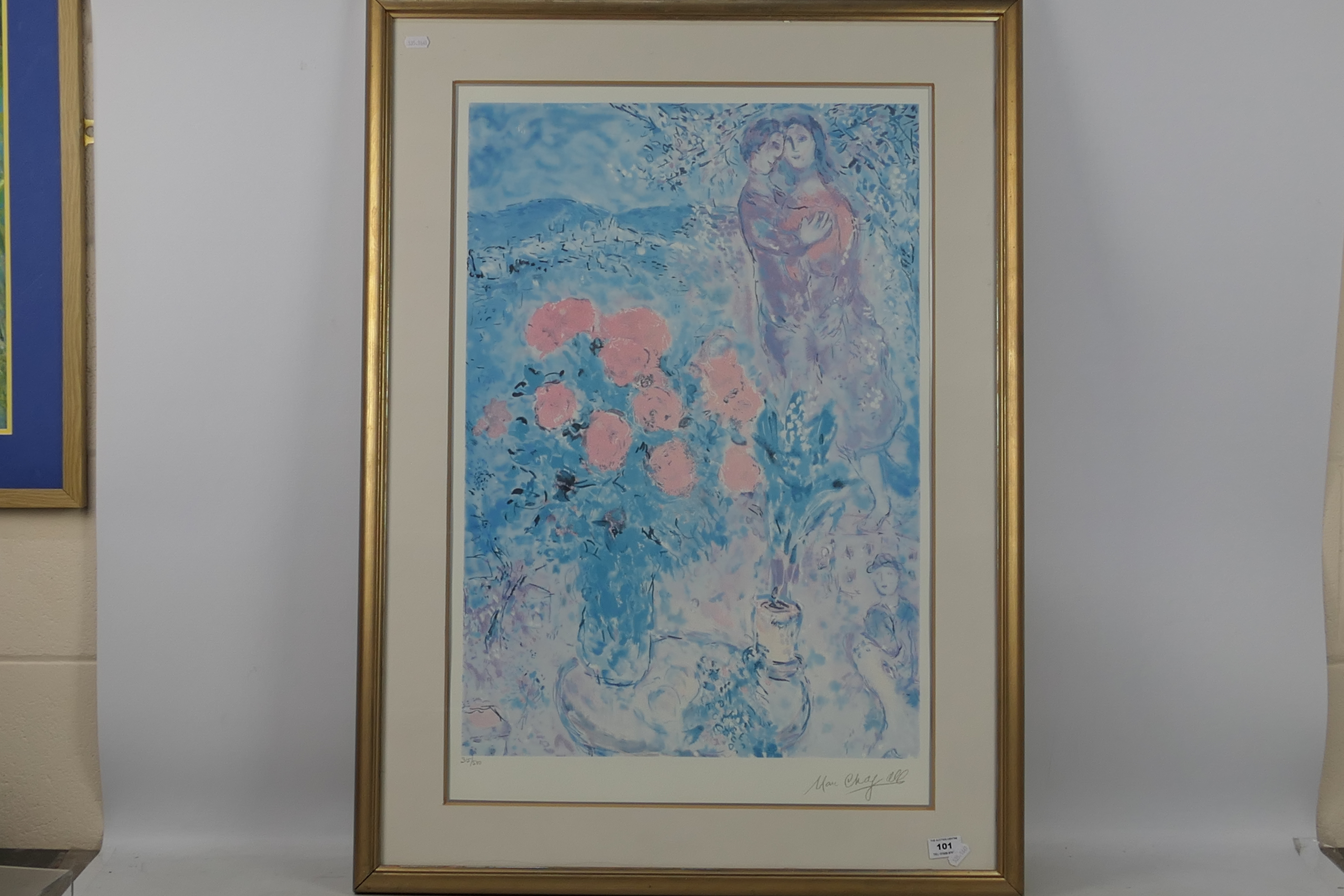A limited edition print after Marc Chagall entitled Red Bouquet With Lovers, numbered 315/500, - Image 3 of 6