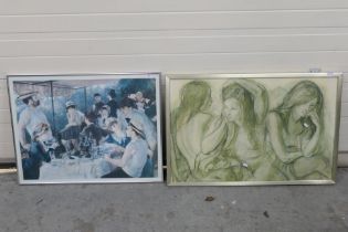 Two framed prints after Sheldon C Schoneberg and Renoir,