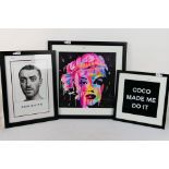 Three framed pictures comprising a pop a
