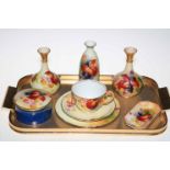 Collection of Royal Worcester pieces decorated with leaves, blossom and blackberries by Kitty Blake.