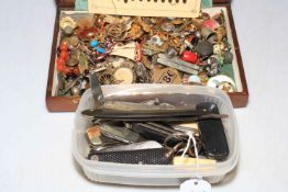 Box with collectables, etc. also pocket knives.