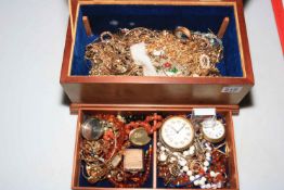 Inlaid box with jewellery and watches.